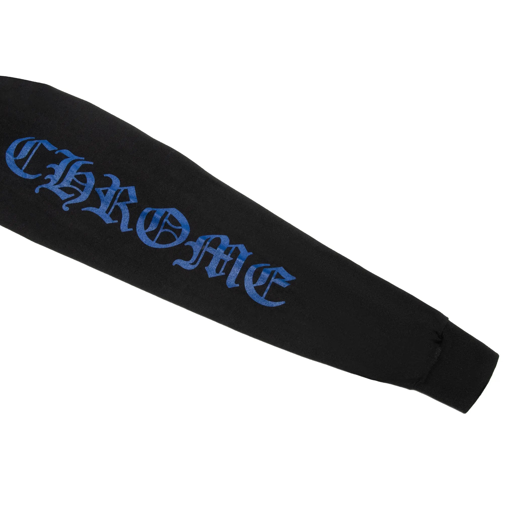 Detailed Sleeve View of Chrome Hearts 1988 Neck Logo L/S Black Blue T Shirt 01383 1SS2504CHNLLT BLAC